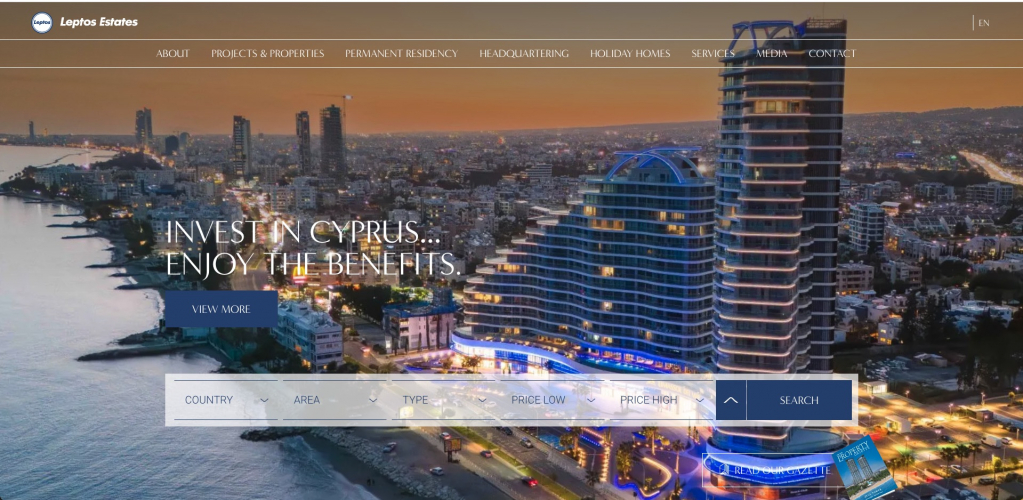 Web Design for Leptos Estates screenshot 1