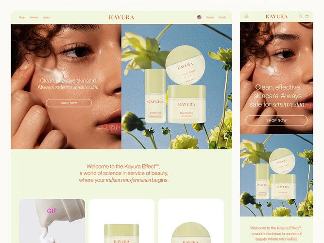 Kayura Skincare | UI/UX, Shopify & 3D Design screenshot 2