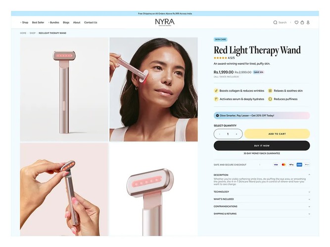 NYRA Skincare | UI/UX, Shopify & 3D Design screenshot 1