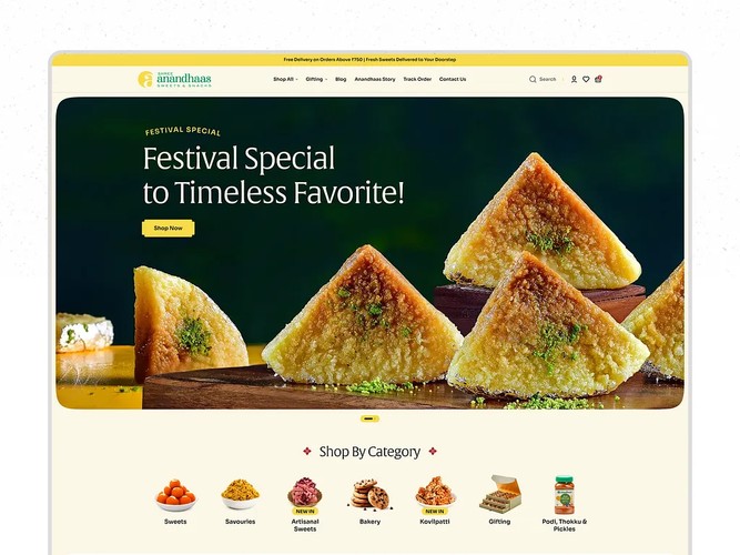 Shree Anandhaas Sweets | UI/UX & Shopify Design screenshot 1