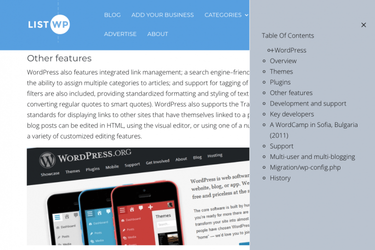 WordPress Table of Contents Plugin screenshot 4