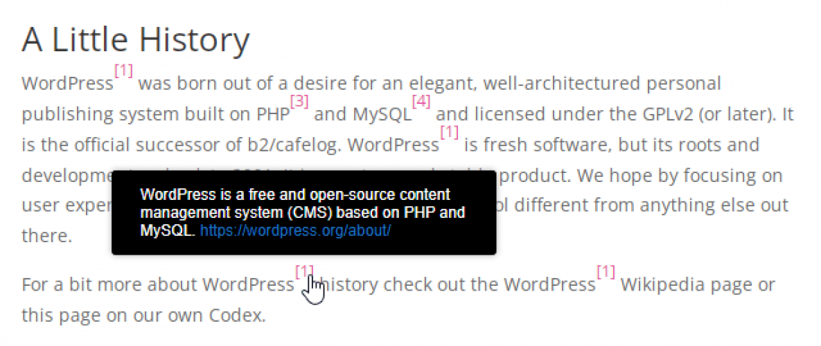 WordPress Footnotes Plugin screenshot 1