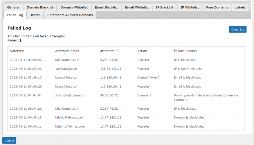 WordPress Email Registration Blacklist Plugin screenshot 5