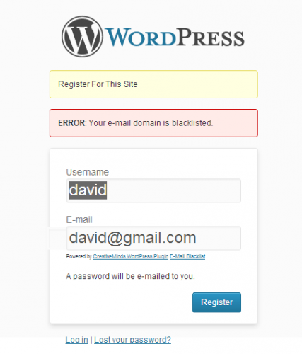 WordPress Email Registration Blacklist Plugin screenshot 4
