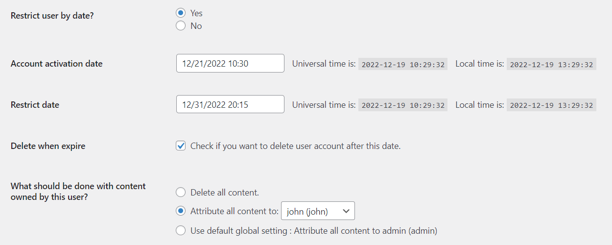 Restrict User Account Access Plugin screenshot 4