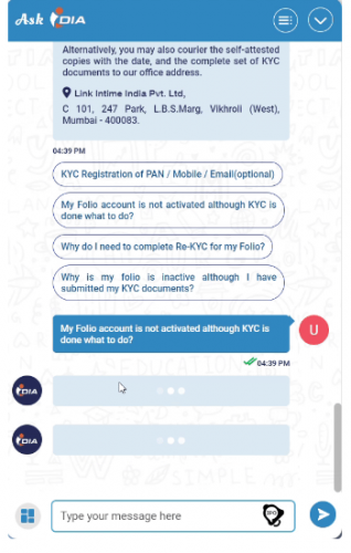 Idia Chatbot for Link Intime screenshot 1
