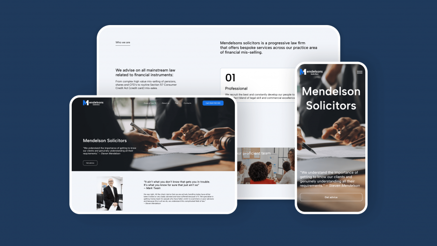 Corporate website redesign for Mendelson Solicitors law firm screenshot 1