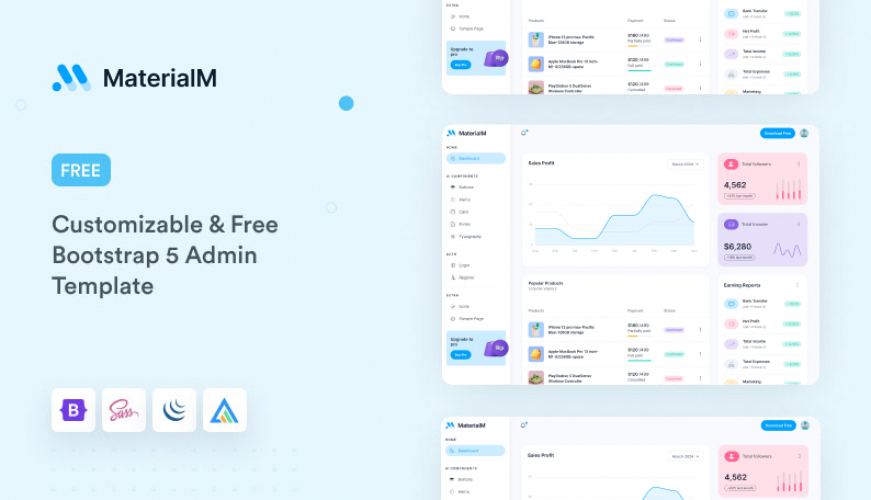 MaterialM Bootstrap Template screenshot 2