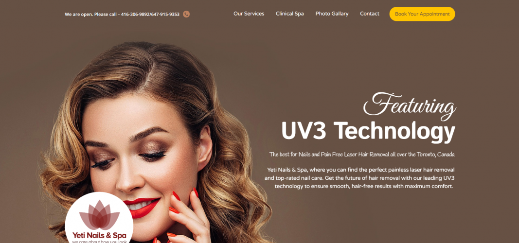 Yeti Nails & Spa Logo Design and Website Development screenshot 1