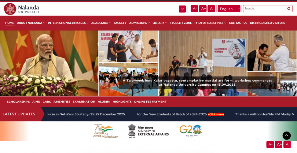 Developed the website and admission portal for Nalanda University. screenshot 1