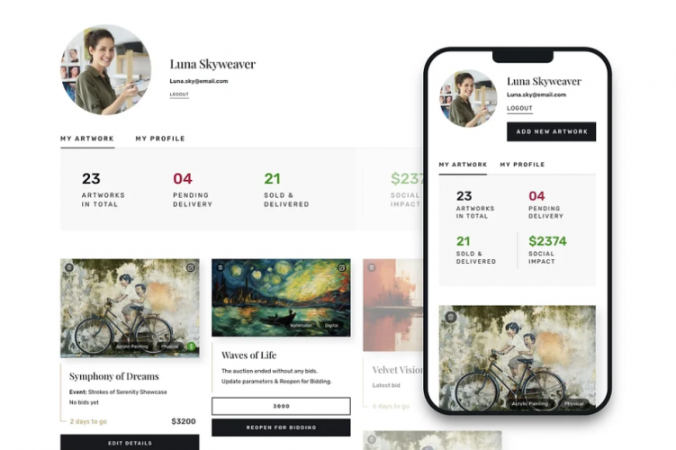 An online art auction platform for budding artists. screenshot 1