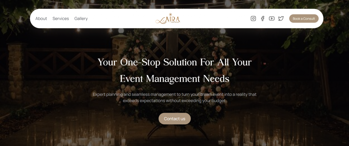 Le Aira Events Website screenshot 1