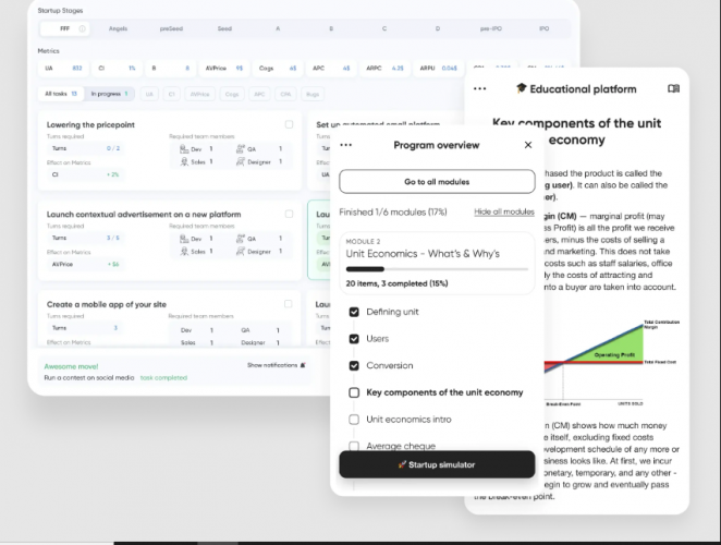 Educational platform with a business simulator to learn unit economics screenshot 1