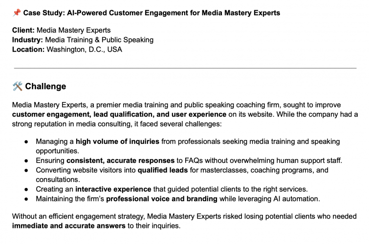 AI-Driven Customer Engagement & Lead Conversion for Media Training Firm screenshot 1