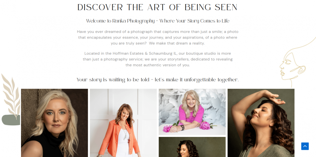 Ranka Photography captures contemporary portraits for families, seniors, personal branding, and offers a 'celebrity-style' photoshoot experience. (Website Redesign)  screenshot 2