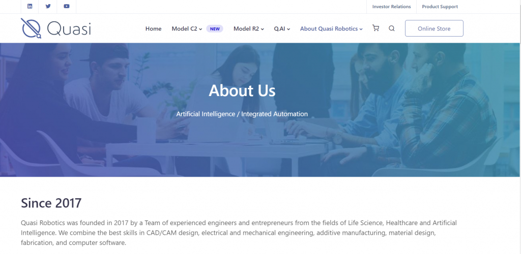 Corporate website/store for Quasi Robotics (robot manufacturer) screenshot 2