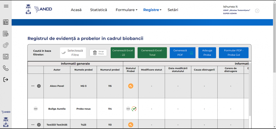 Register of biospecimens in Biobank screenshot 1