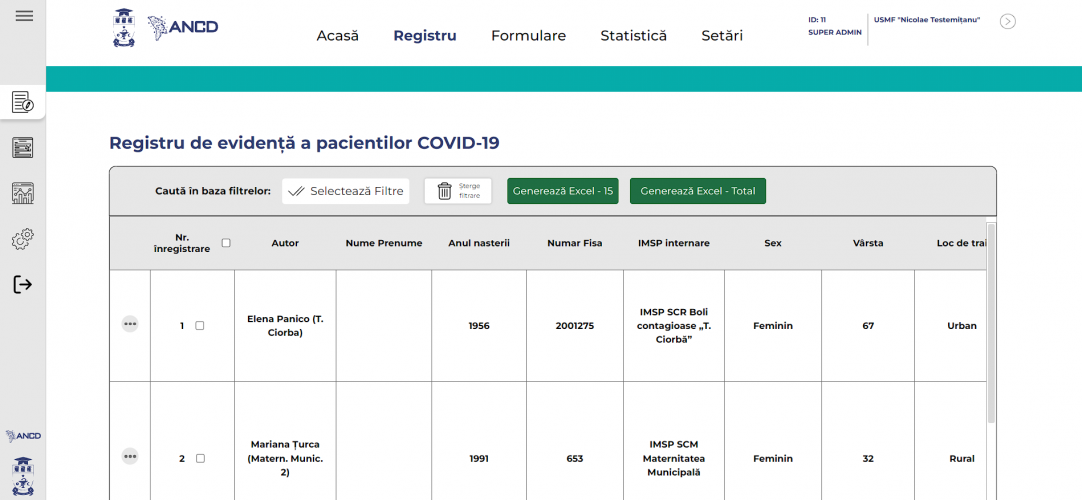 The electronic register of Covid-19 patients  screenshot 2