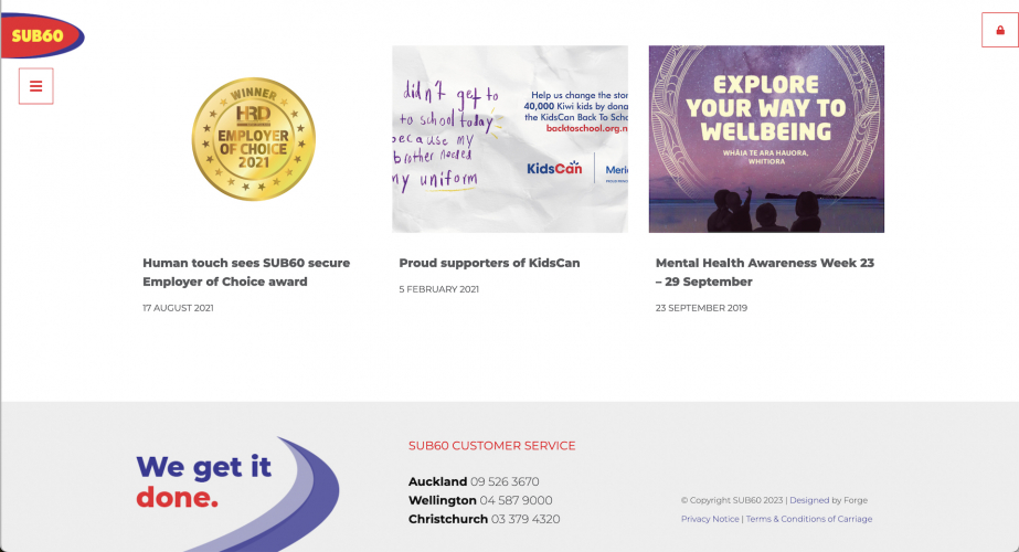 SUB60 Couriers Website screenshot 2