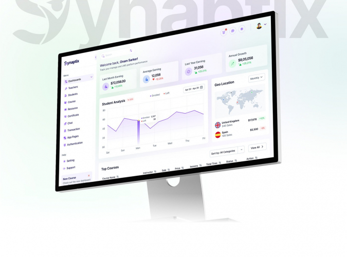 UI/UX Designer | LMS Dashboard Case Study | Figma - Synaptix screenshot 1