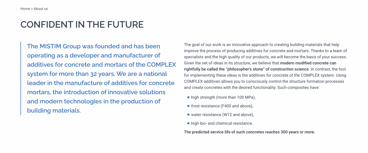 MISTIM – Website Redesign for a Concrete Admixtures Manufacturer screenshot 3