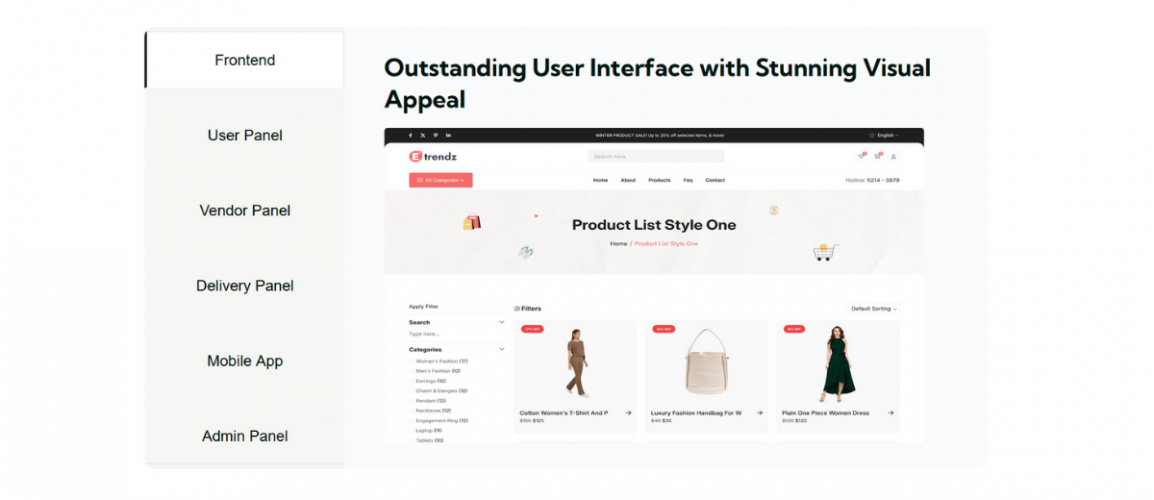 eTrendz - eCommerce with Single/Multi Vendor, POS System, and Customer Mobile App (Bundle) screenshot 1