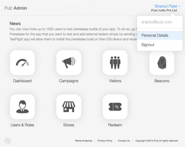 PULZ – iBEACON MOBILE APPLICATION & WEB INTERFACE screenshot 1