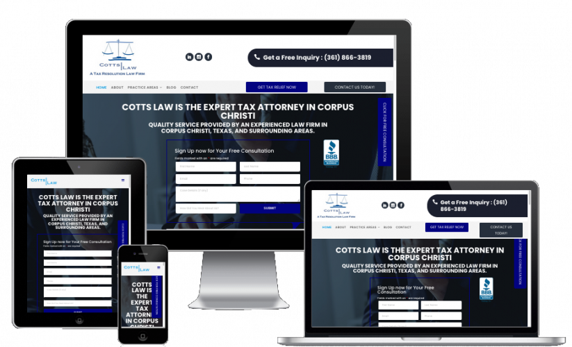 SEO Web Design and Design refreshment for Tax Attornies COTTS LAW screenshot 1