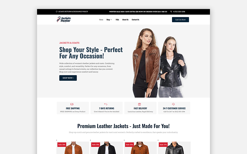 Jackets Hunter Ecommerce Website screenshot 1