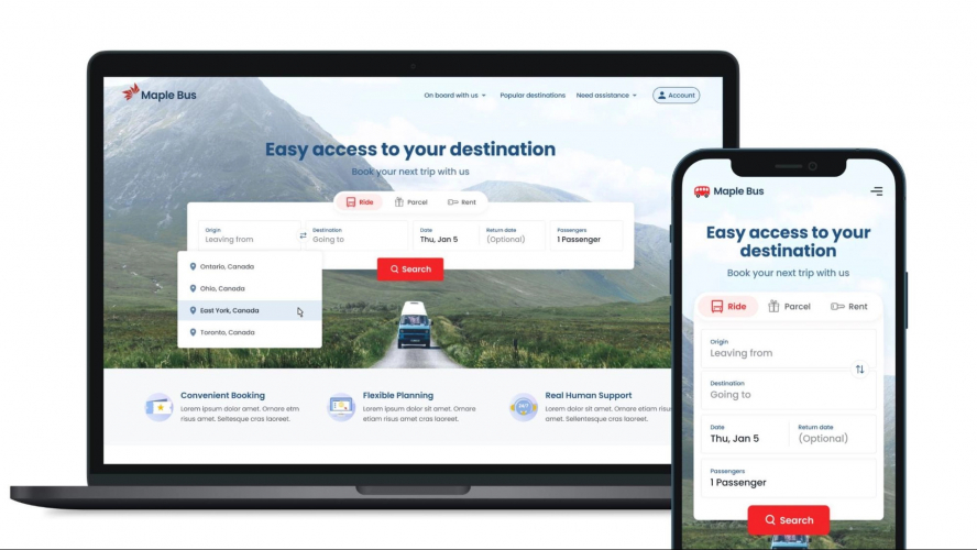 Maple bus website's user-centric transformation screenshot 1