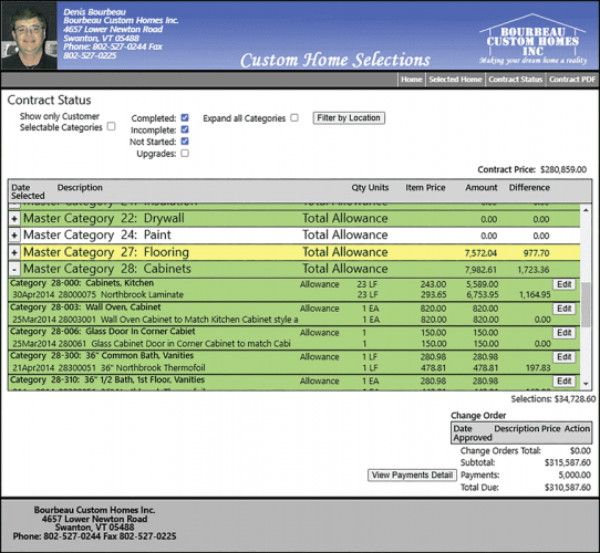 Bourbeau Custom Homes Home Customization Portal screenshot 2