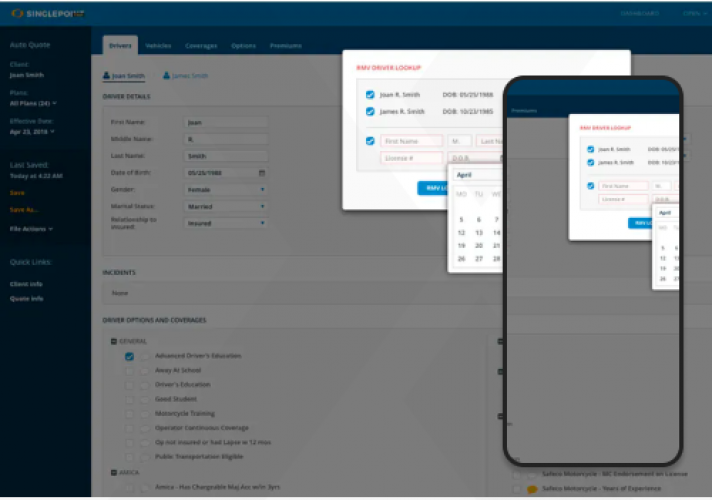 Front-end of an advanced insurance comparison app screenshot 1