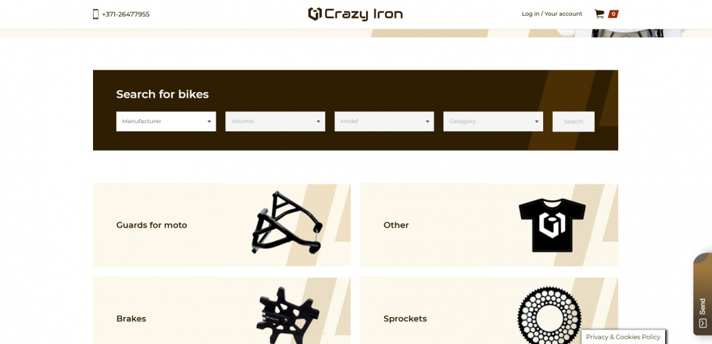 Website for a Moto Protection Parts Manufacturer screenshot 2