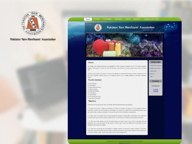 Pakistan Yarn Merchant Association Website Development screenshot 1