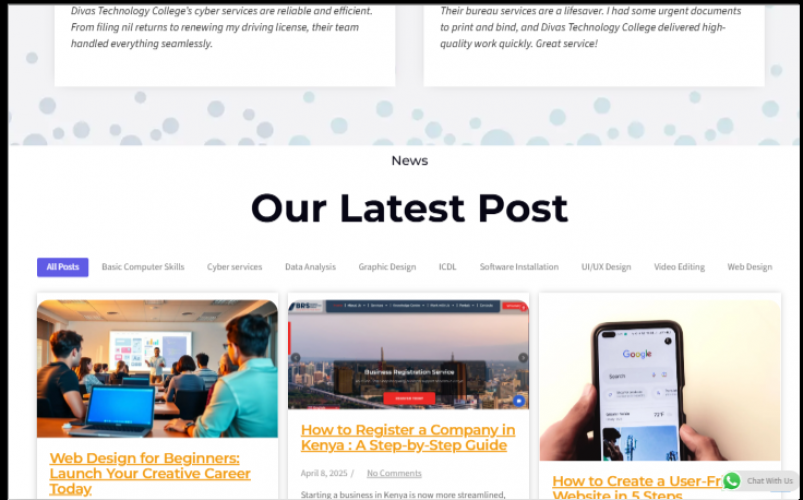 Divas Technology College – Educational Website Design & Development screenshot 2