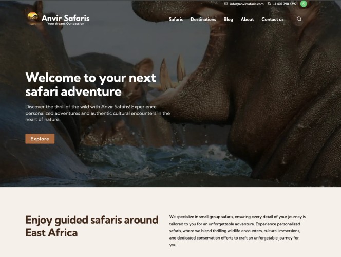 Anvir Safaris Web re-Design screenshot 1