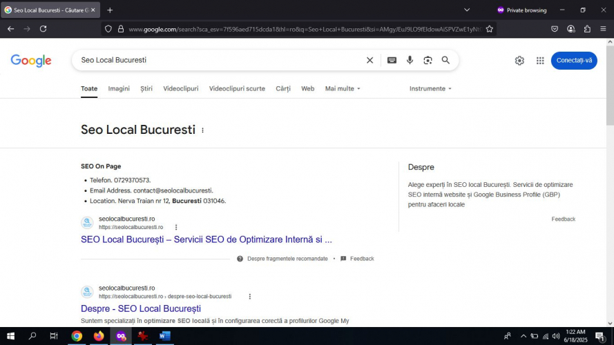 SEO Local Bucharest – Position #1 in Google for a High-Intent Keyword screenshot 1