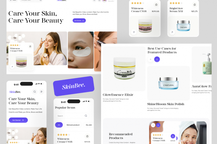 SkinBee Skincare E-commerce UI/UX Design screenshot 1