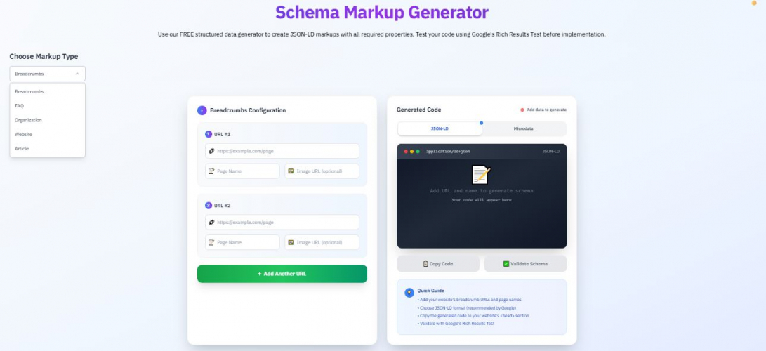 Free Schema Markup Generator by Marcitors | Create JSON-LD for SEO screenshot 1