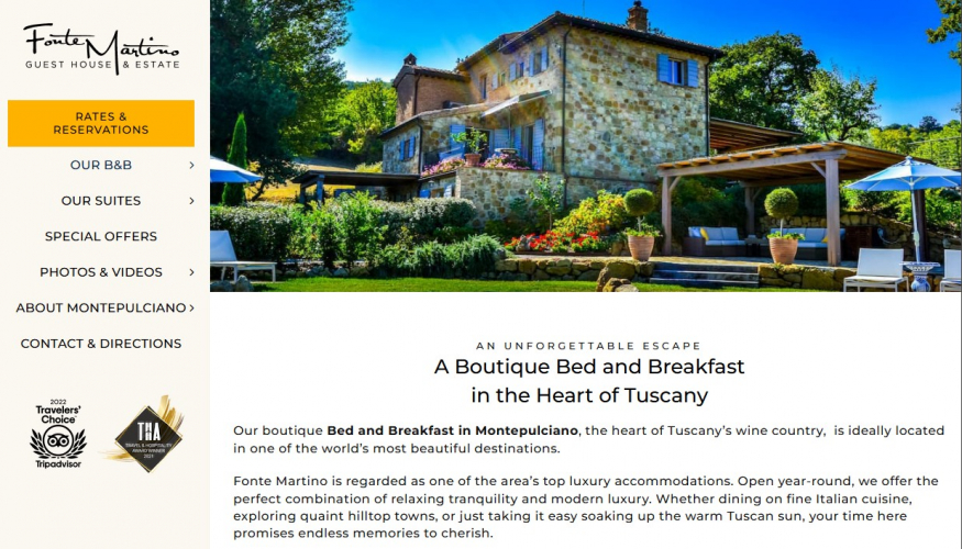 Luxury Bed & Breakfast Website for Fonte Martino in Tuscany screenshot 1