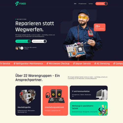 Sustainable Electronics Repair Website Design screenshot 1