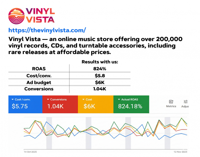 Performance Marketing Case Study | Vinyl Vista - 824% ROAS screenshot 1
