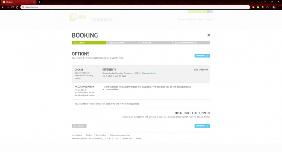 Course booking and payment system screenshot 1