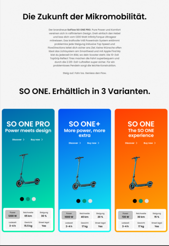 SoFlow – SO ONE PRO Electric Scooter Website Design screenshot 3