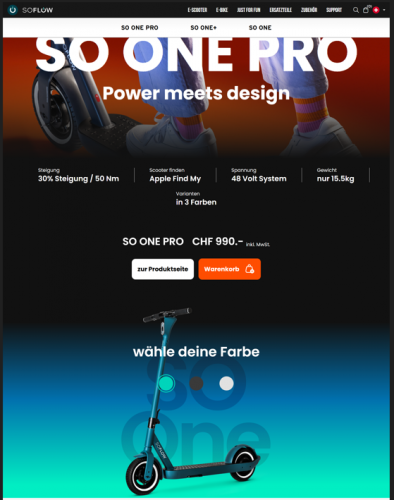 SoFlow – SO ONE PRO Electric Scooter Website Design screenshot 2