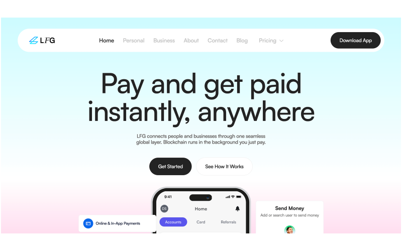 LFG - Blockchain-Powered Global Payments Fintech Website screenshot 1