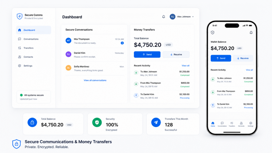 Secure Communications & Money Transfers Platform screenshot 1