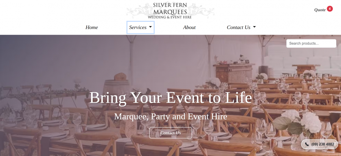 Silver Fern Marquees Web app and SEO screenshot 1