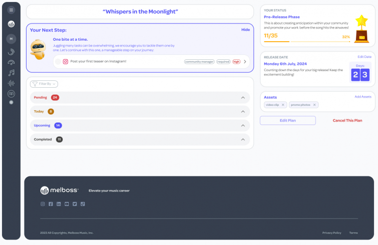 AI-powered music career management platform screenshot 1