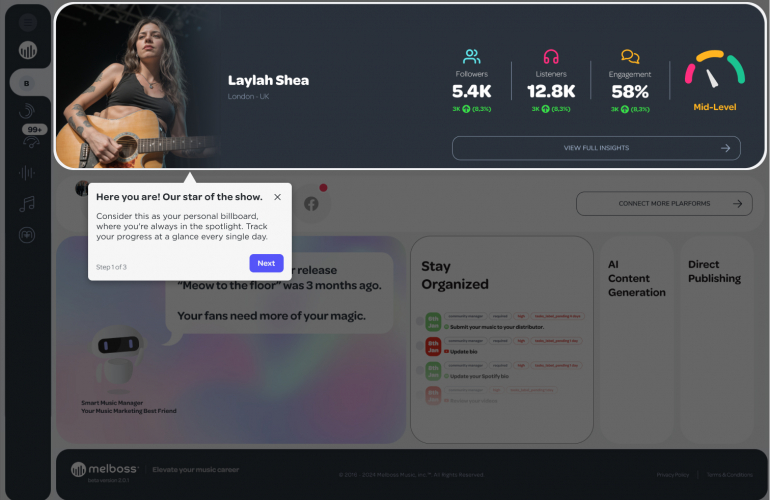 AI-powered music career management platform screenshot 2
